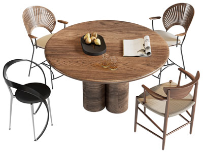 现代圆形餐桌椅组合