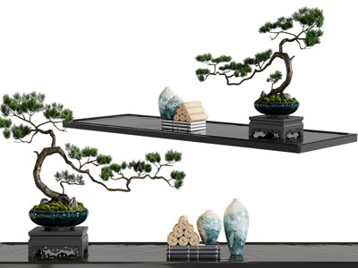新中式松树盆景盆栽、摆件组合