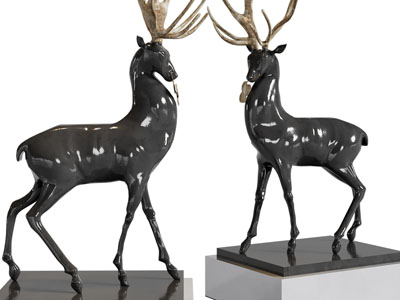 现代麋鹿雕塑雕刻摆件组合