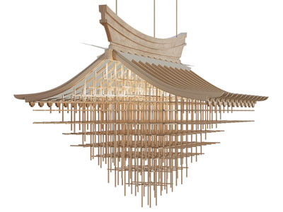 新中式木质亭子屋檐吊灯