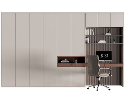 现代带书桌椅的组合衣柜3d模型 现代带书桌椅的组合衣柜