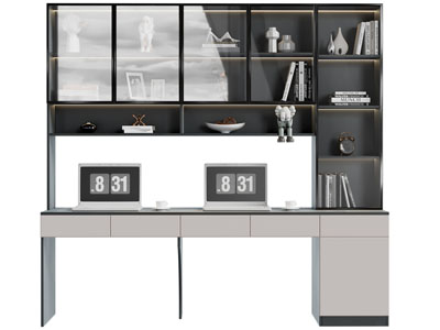 现代带书桌的书柜