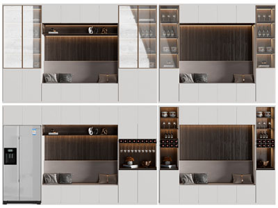 现代带卡座的酒柜3d模型 现代带卡座的酒柜