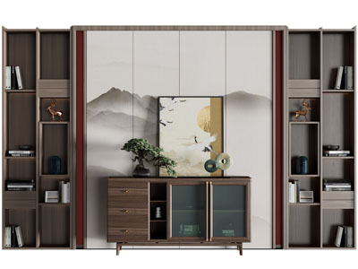 新中式玄关柜、背景墙