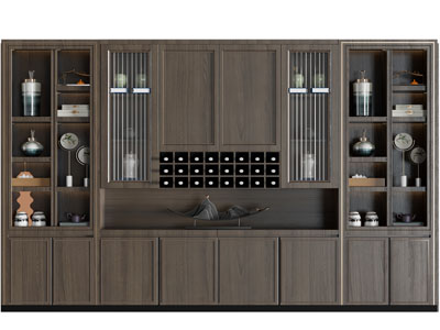 新中式实木酒柜3d模型 新中式实木酒柜