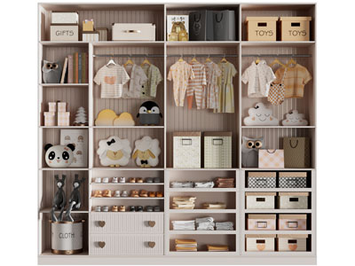 现代儿童开放式衣柜3d模型 现代儿童开放式衣柜