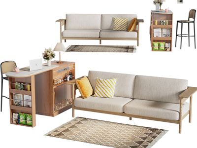 北欧双人沙发、吧台吧椅3d模型 北欧双人沙发、吧台吧椅