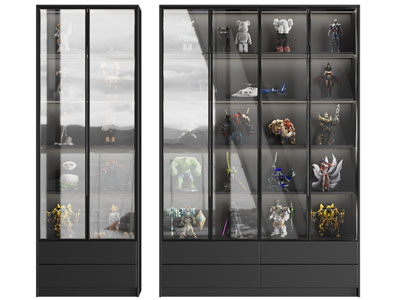 现代黑色玻璃柜门的玩具收纳装饰柜