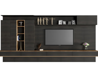 现代电视背景墙、电视机3d模型 现代电视背景墙、电视机