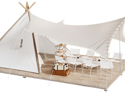 现代户外营地帐篷、餐桌椅组合