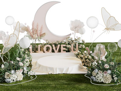 现代花束、月亮、蝴蝶美陈