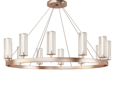 现代柱形玻璃灯罩金属环吊灯