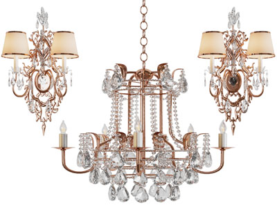 欧式铜制铁艺雕花吊灯、壁灯