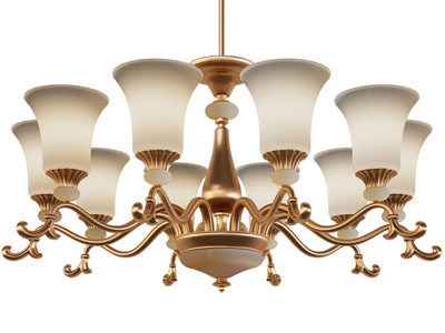 美式铜制雕花磨砂灯罩吊灯