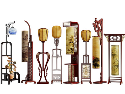 中式木质雕花灯柱落地灯