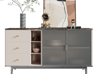 现代玻璃柜门的餐边柜