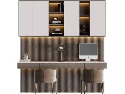 现代带书柜的书桌椅组合