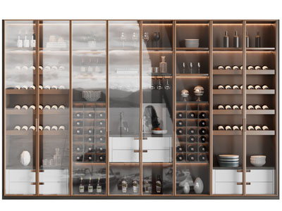 新中式玻璃柜门的酒柜3d模型 新中式玻璃柜门的酒柜