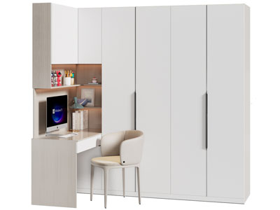 现代带书桌的组合衣柜3d模型 现代带书桌的组合衣柜
