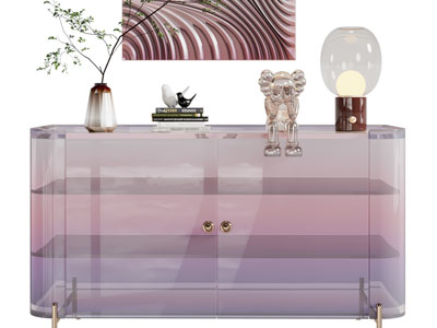 现代透明紫色玄关柜、边柜