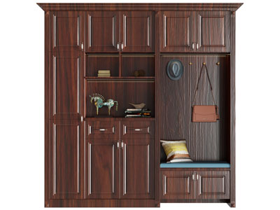现代实木带卡座玄关鞋柜