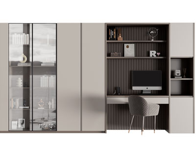 现代带书桌的装饰柜