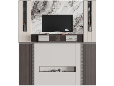 新中式电视背景墙3d模型 新中式电视背景墙