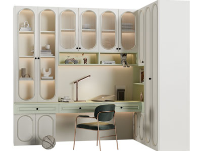 美式转角带书柜的书桌椅组合