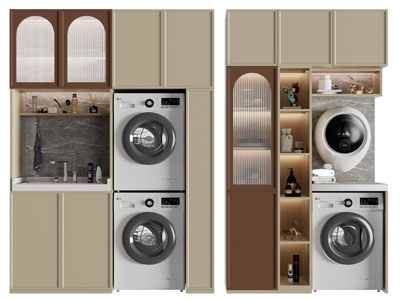 现代洗衣机、烘干机收纳柜