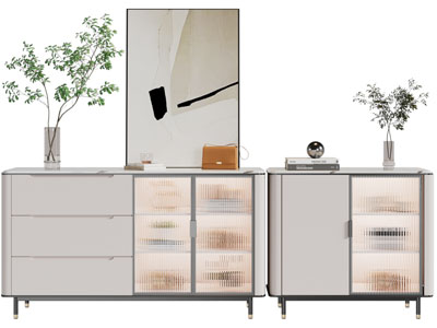 现代带玻璃柜门的玄关柜、边柜