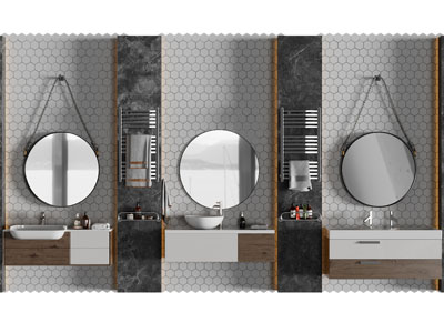 现代洗手台、背景墙