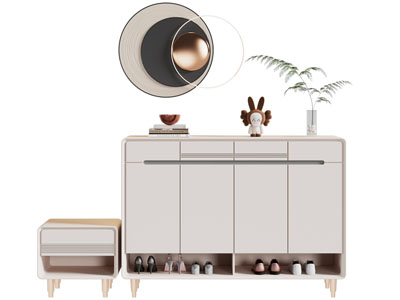 现代玄关鞋柜、换鞋凳