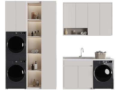 现代洗衣机、烘干机收纳柜