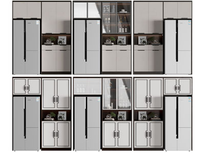 新中式装饰冰箱的酒柜3d模型 新中式装饰冰箱的酒柜