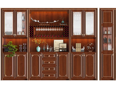 新中式红木酒柜3d模型 新中式红木酒柜