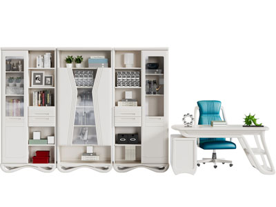 现代书柜、书桌椅组合