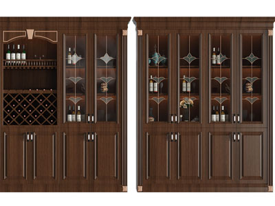 美式实木玻璃柜门酒柜3d模型 美式实木玻璃柜门酒柜