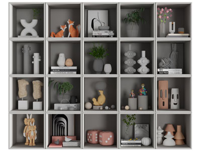 侘寂风装饰柜、摆件组合