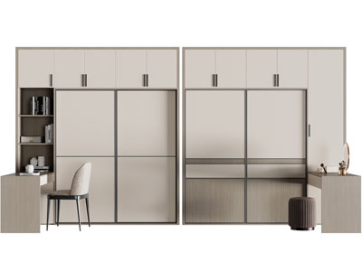 现代带书桌椅组合衣柜3d模型 现代带书桌椅组合衣柜