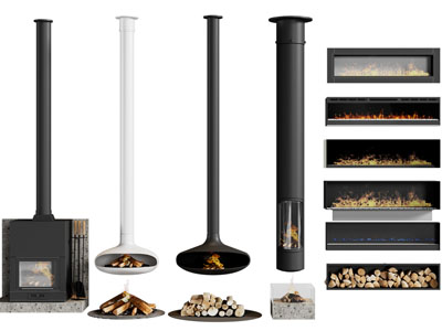 现代壁炉火炉、木材