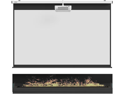 现代带壁炉、投影幕布的背景墙3d模型 现代带壁炉、投影幕布的背景墙