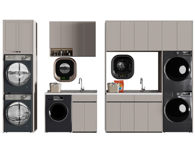 现代阳台洗衣机、烘干机收纳柜