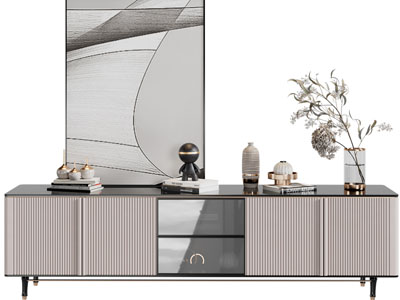 现代电视柜、摆件组合