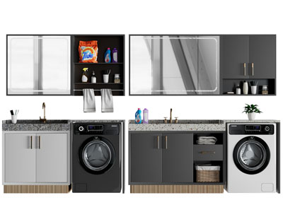 现代阳台嵌入洗衣机的洗手台