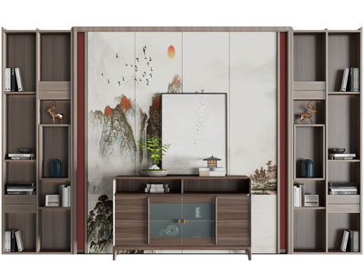 新中式背景墙、玄关柜3d模型 新中式背景墙、玄关柜