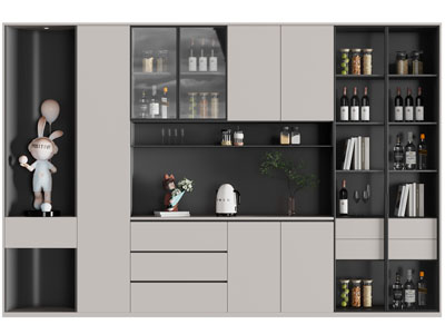 现代中间镂空、装饰兔子摆件的酒柜3d模型 现代中间镂空、装饰兔子摆件的酒柜