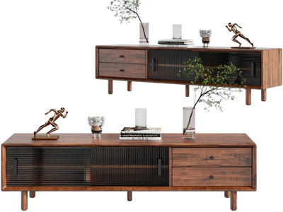 现代实木电视柜、摆件组合