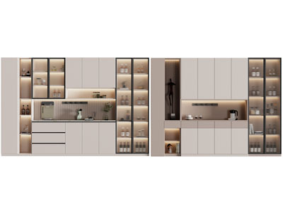 现代玻璃柜门、中间镂空的酒柜3d模型 现代玻璃柜门、中间镂空的酒柜