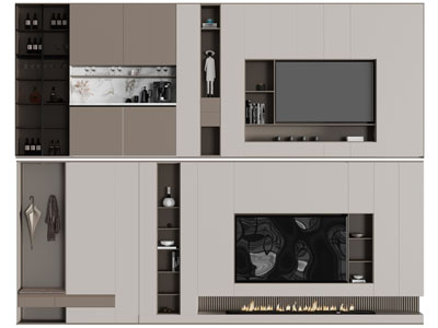 现代组合鞋柜、酒柜的电视柜背景墙