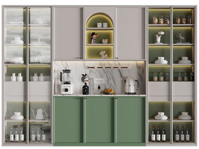 现代复古绿色酒柜3d模型 现代复古绿色酒柜